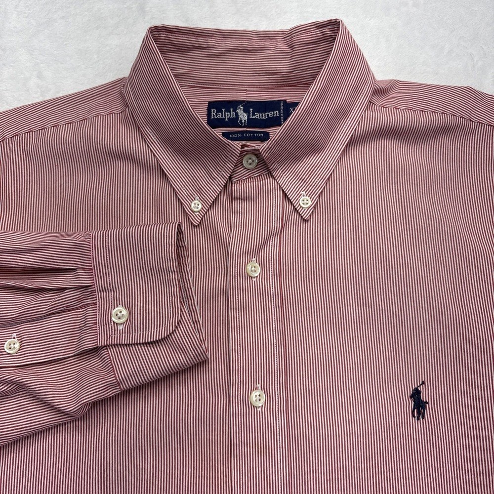 Ralph Lauren Shirt Men's Size XL Red/White Striped Dress Long Sleeve Button Up